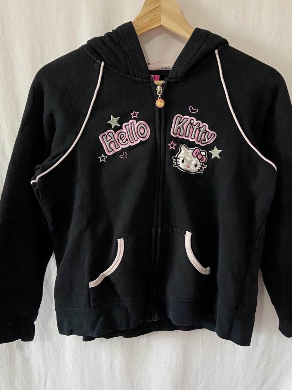 Hello Kitty Black Hoodie with Pink Trim and Embroidered Logo
